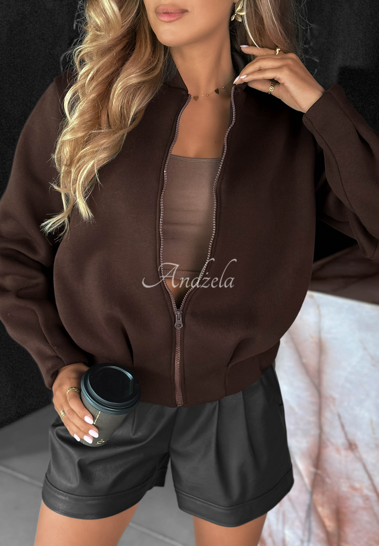 Soft Chapter Chocolate-Colored Cotton Sweatshirt with Stitching