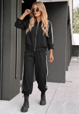Unbelievable Black Cotton Jacket and Pants Set with Stripes
