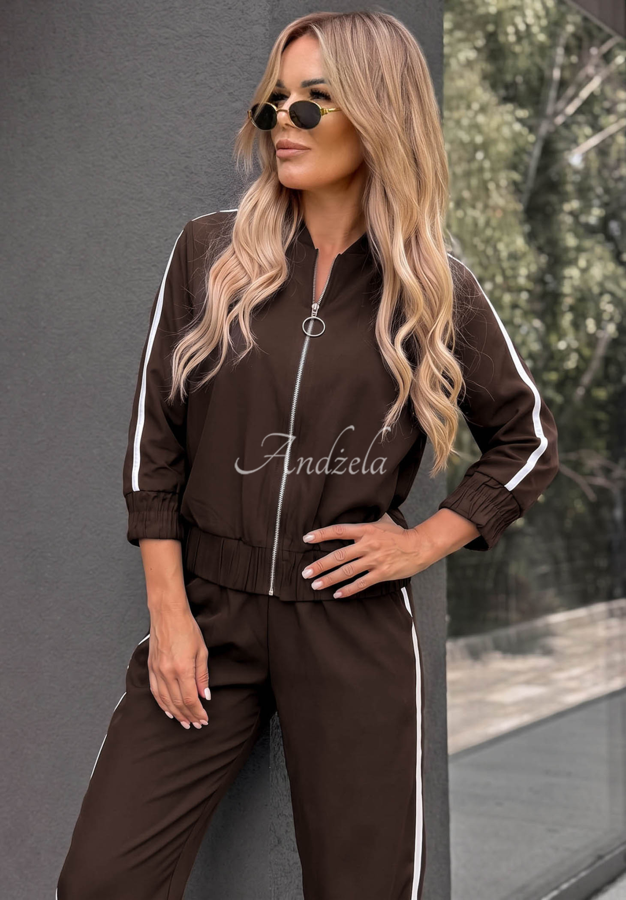 Unbelievable Chocolate Cotton Jacket and Pants Set with Stripes