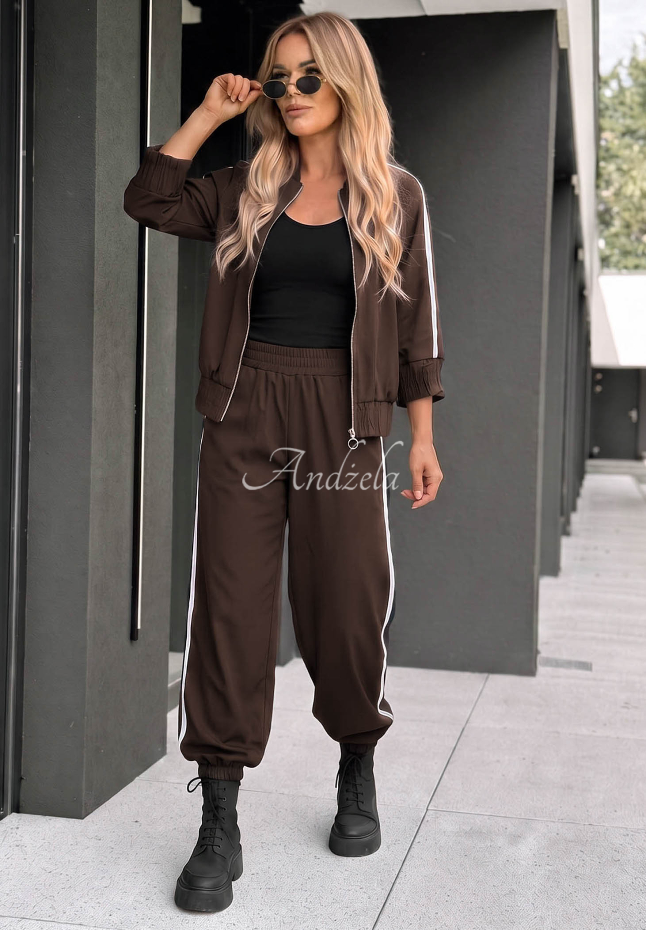 Unbelievable Chocolate Cotton Jacket and Pants Set with Stripes