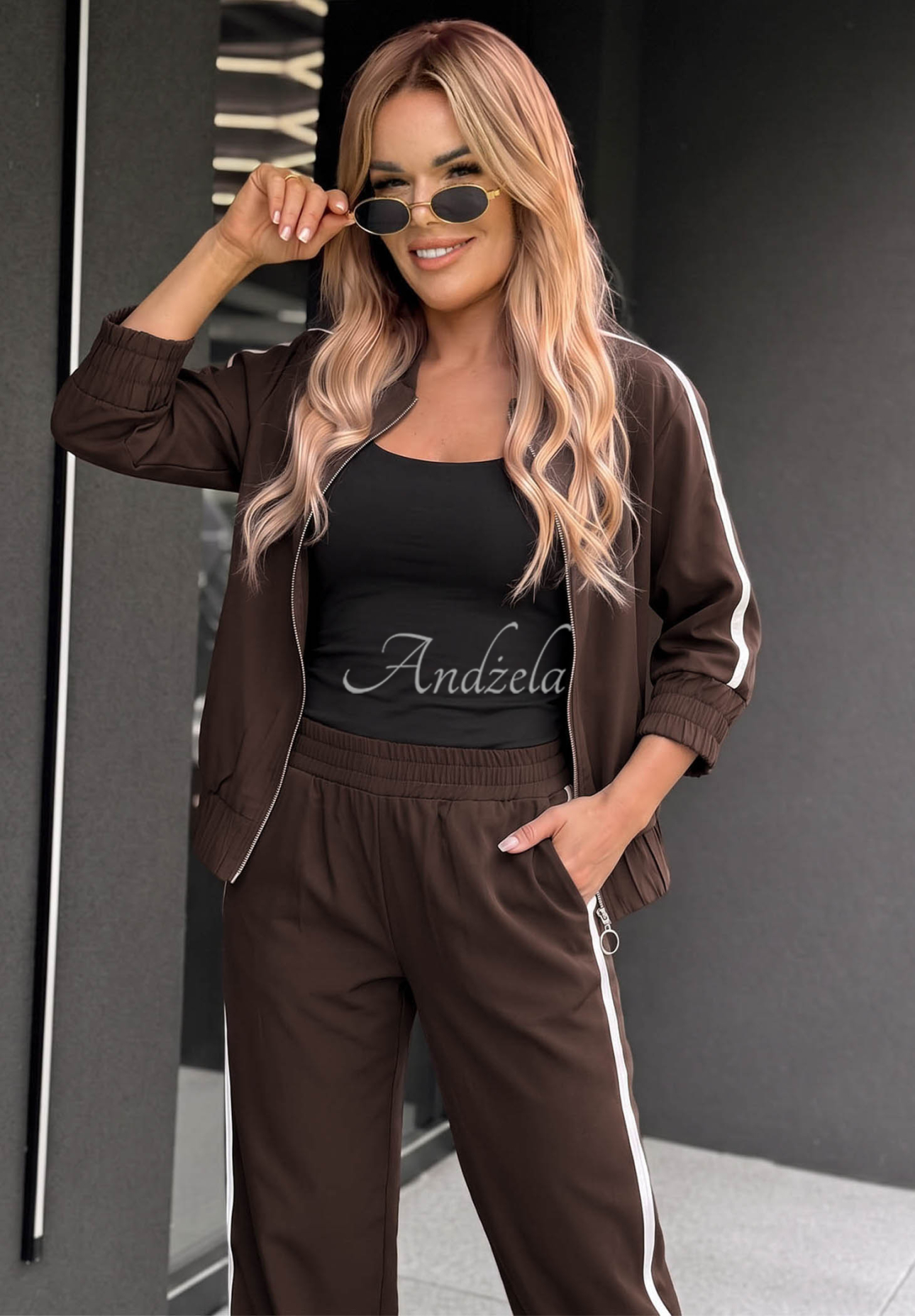 Unbelievable Chocolate Cotton Jacket and Pants Set with Stripes