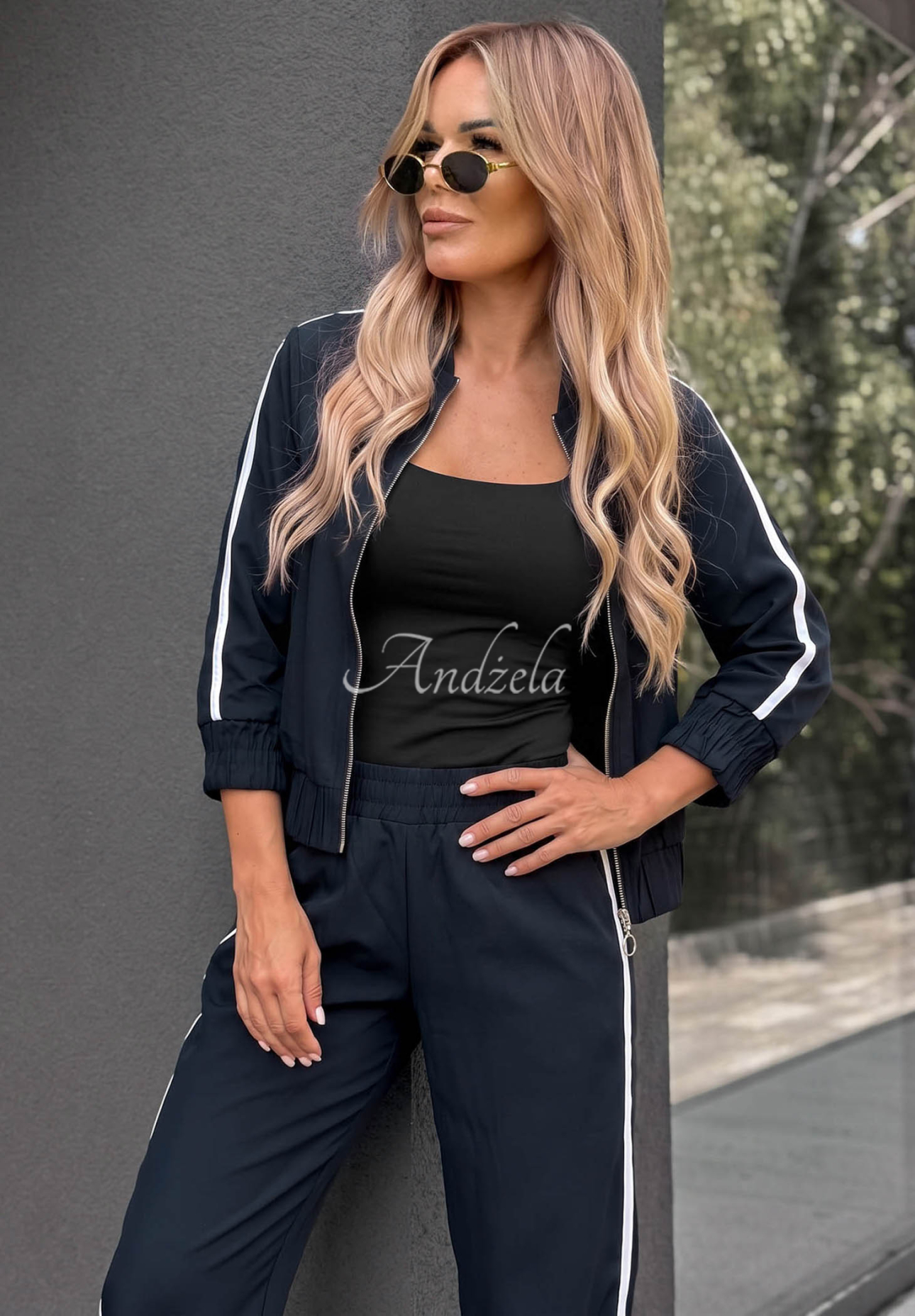 Unbelievable Navy Blue Cotton Jacket and Pants Set with Stripes