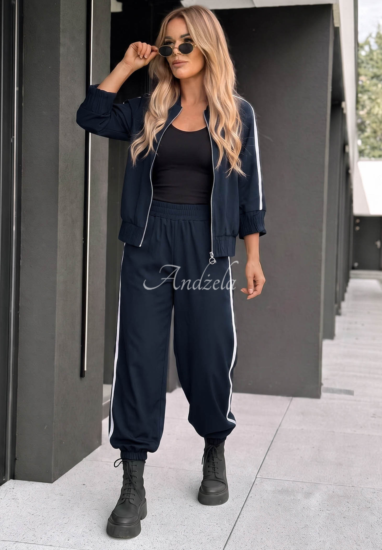 Unbelievable Navy Blue Cotton Jacket and Pants Set with Stripes