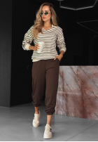 Komplet dresowy bluza i spodnie w pas Hello Weekend beżowo-czekoladowy