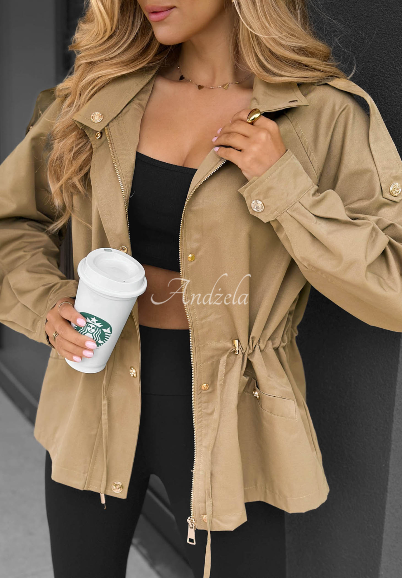 Street Glow Lightweight Beige Hooded Parka Jacket