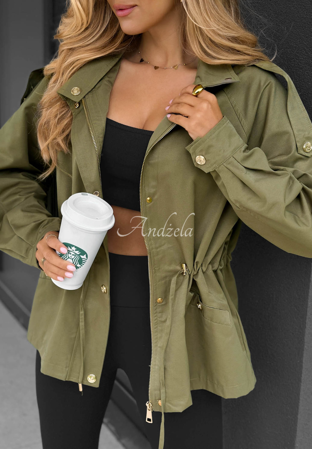 Lekka kurtka parka z kapturem Street Glow khaki