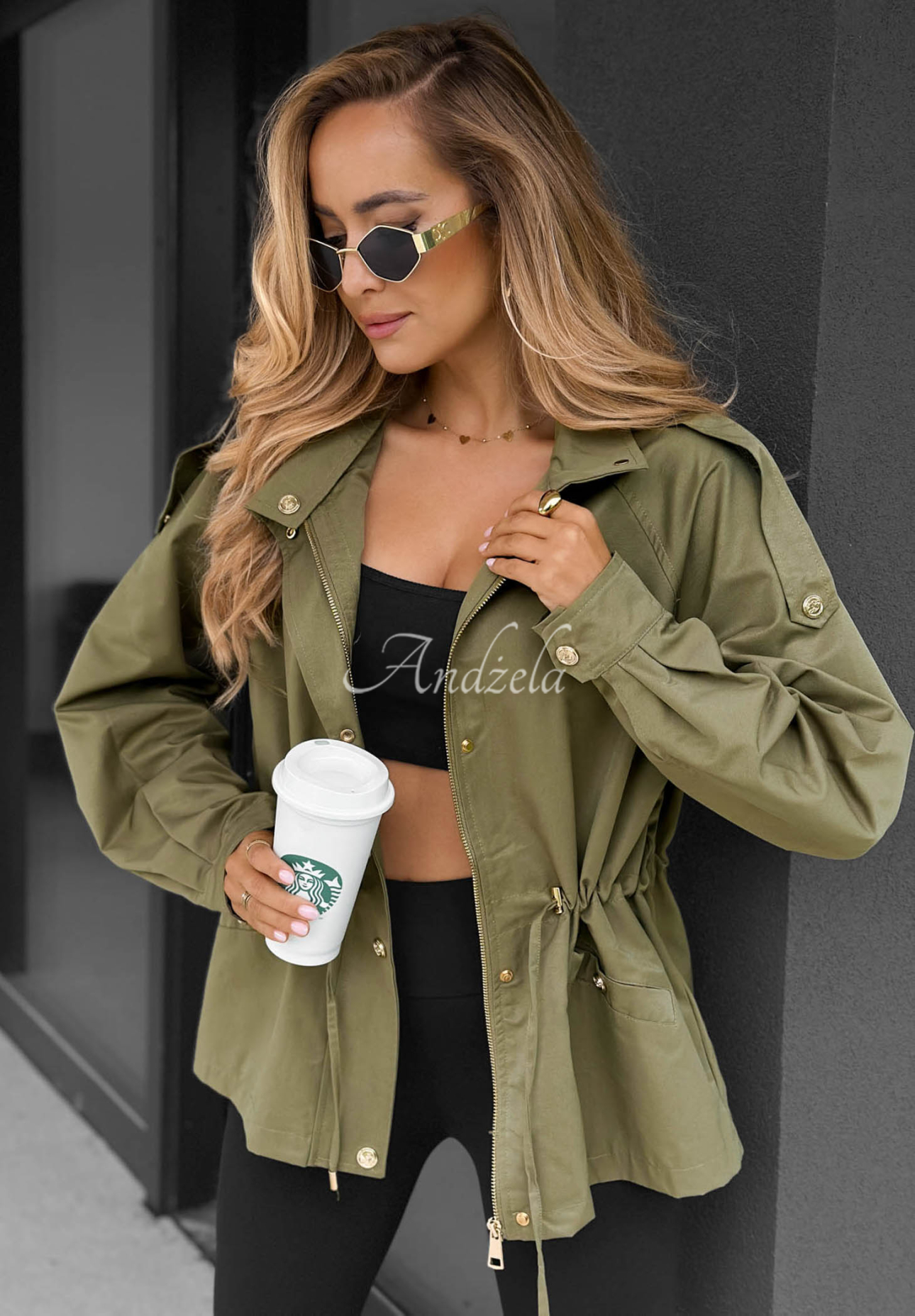 Lekka kurtka parka z kapturem Street Glow khaki
