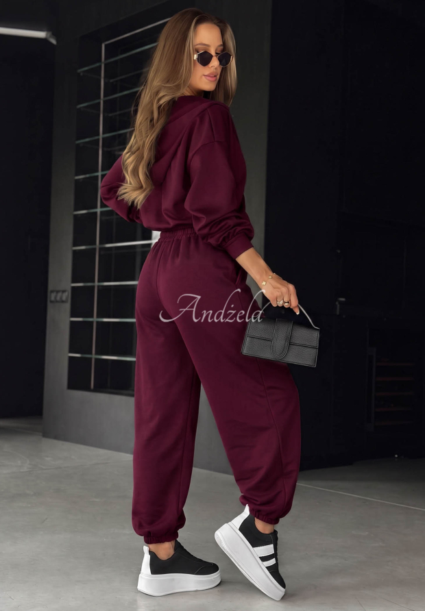 Viscose tracksuit set&mdash;zip-up hoodie and pants&mdash;Comfort Club, burgundy