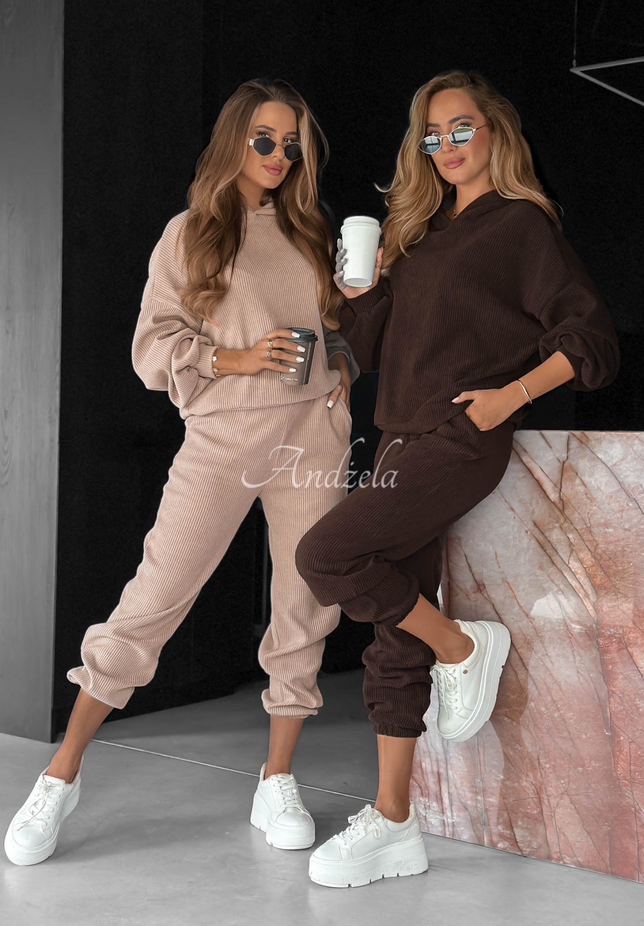 Quiet Confidence Chocolate-Colored Cotton Corduroy Hoodie and Pants Set
