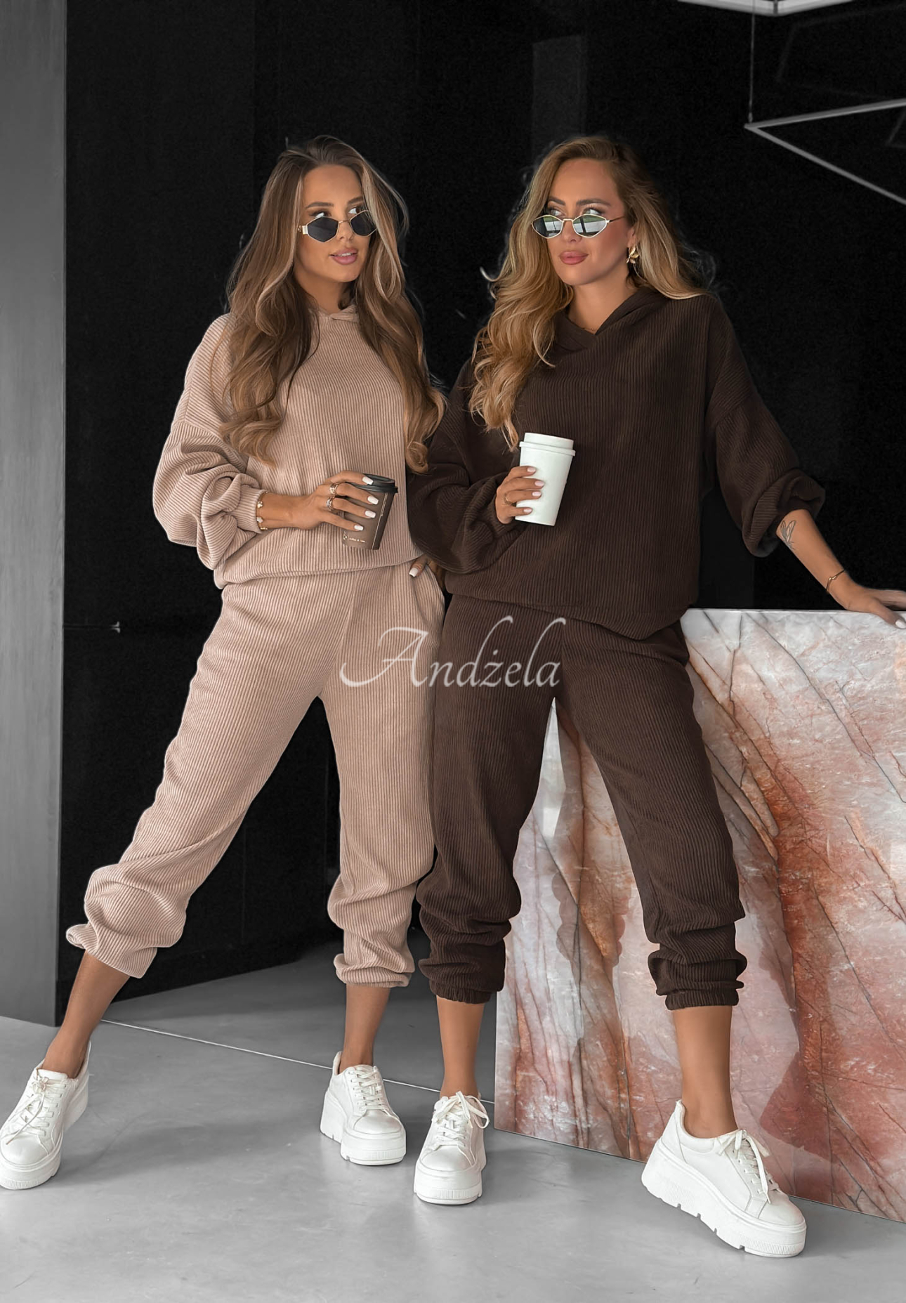 Quiet Confidence Beige Cotton Corduroy Hoodie and Pants Set