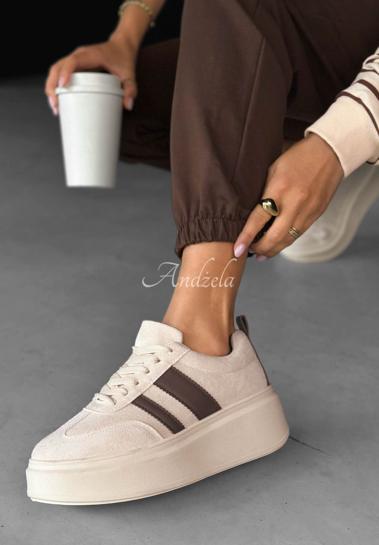 Zamszowe adidasy Start With Forever beżowo-czekoladowe