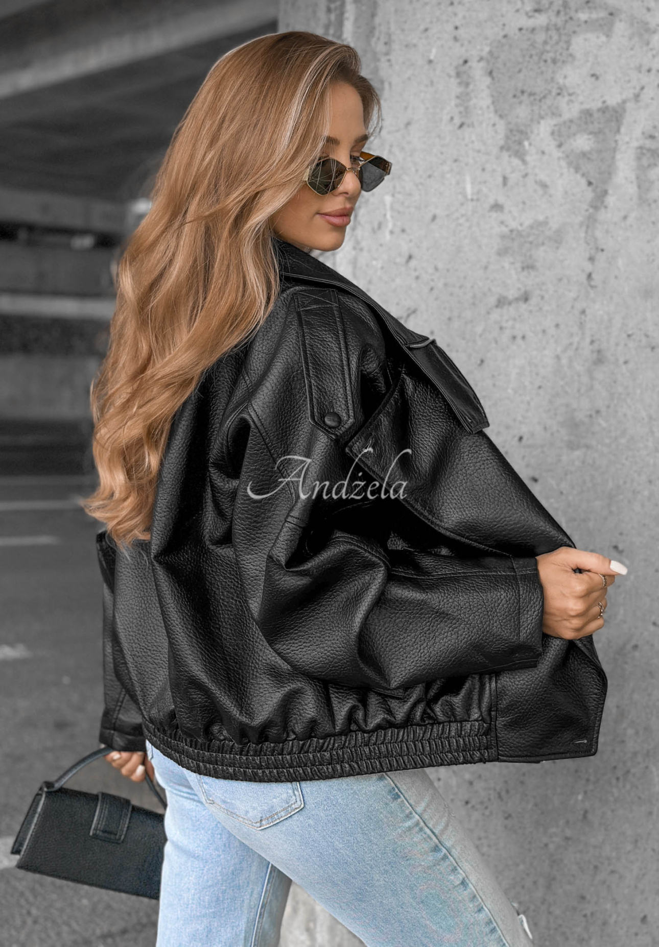 Skórzana kurtka ramoneska ze ściągaczem Amber Mood czarna