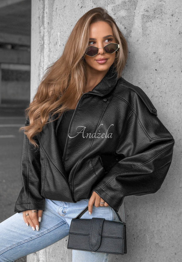 Amber Mood Black Leather Jacket with Drawstring