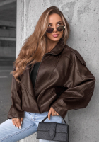 Skórzana  kurtka ze ściągaczem Amber Mood oliwkowa