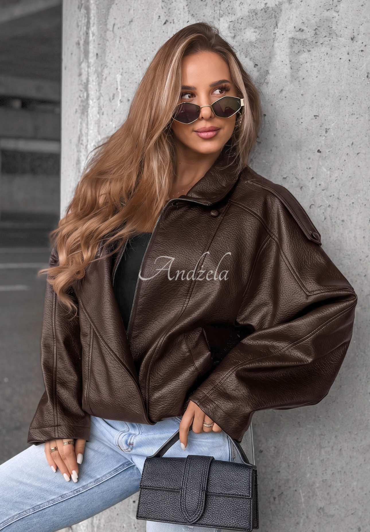 Amber Mood Chocolate Brown Leather Jacket with Drawstring