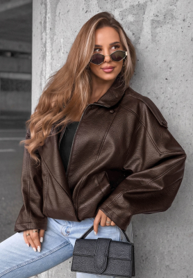 Amber Mood Chocolate Brown Leather Jacket with Drawstring