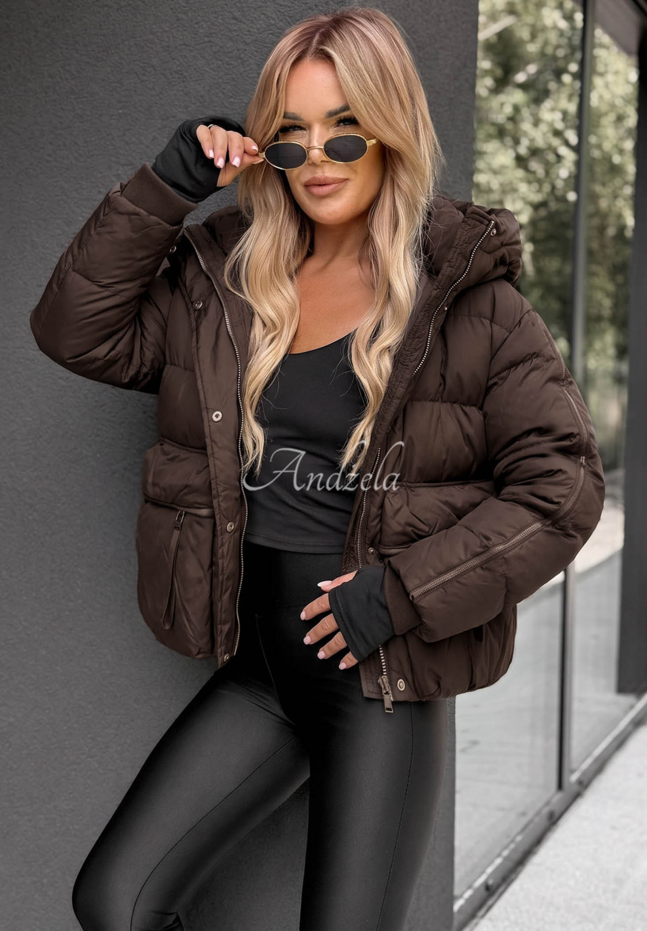 North Meadow Short Hooded Down Jacket in Chocolate Brown