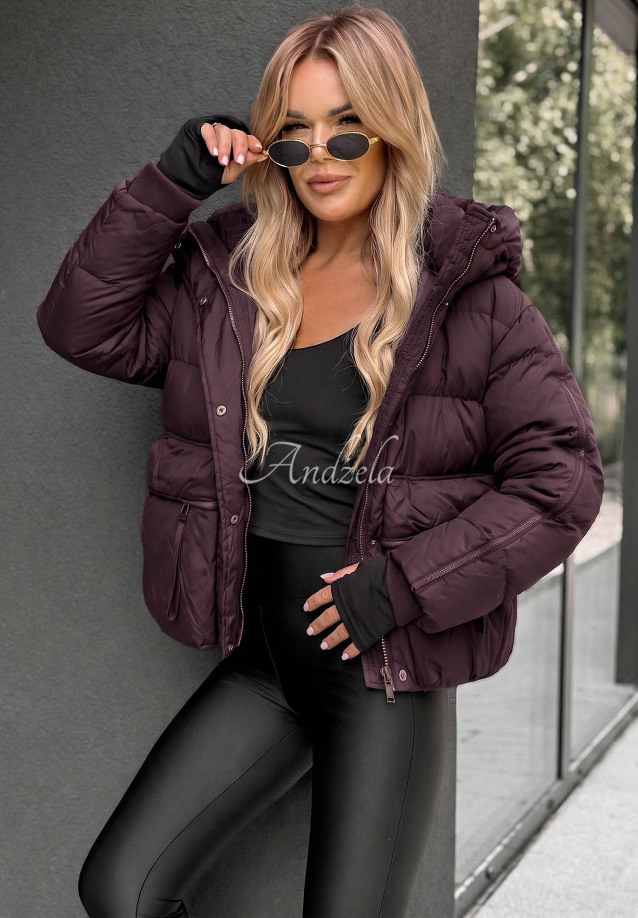North Meadow Short Hooded Down Jacket in Plum