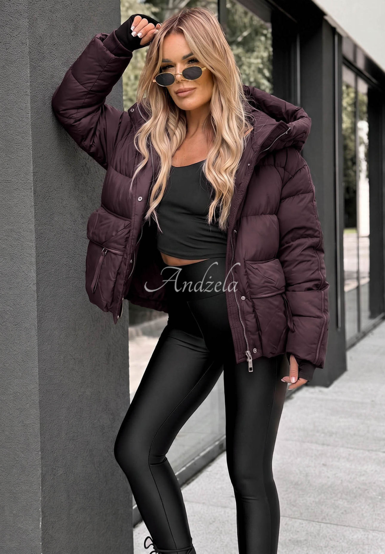 North Meadow Short Hooded Down Jacket in Plum