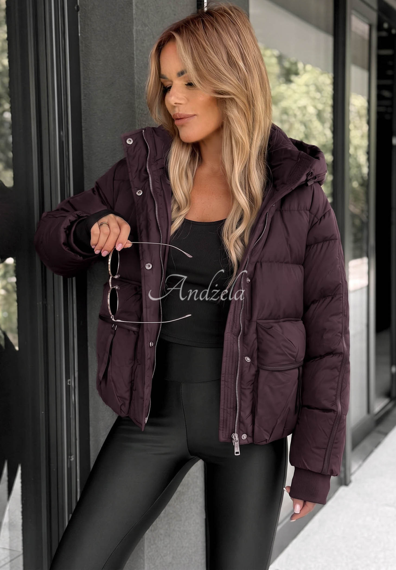 North Meadow Short Hooded Down Jacket in Plum