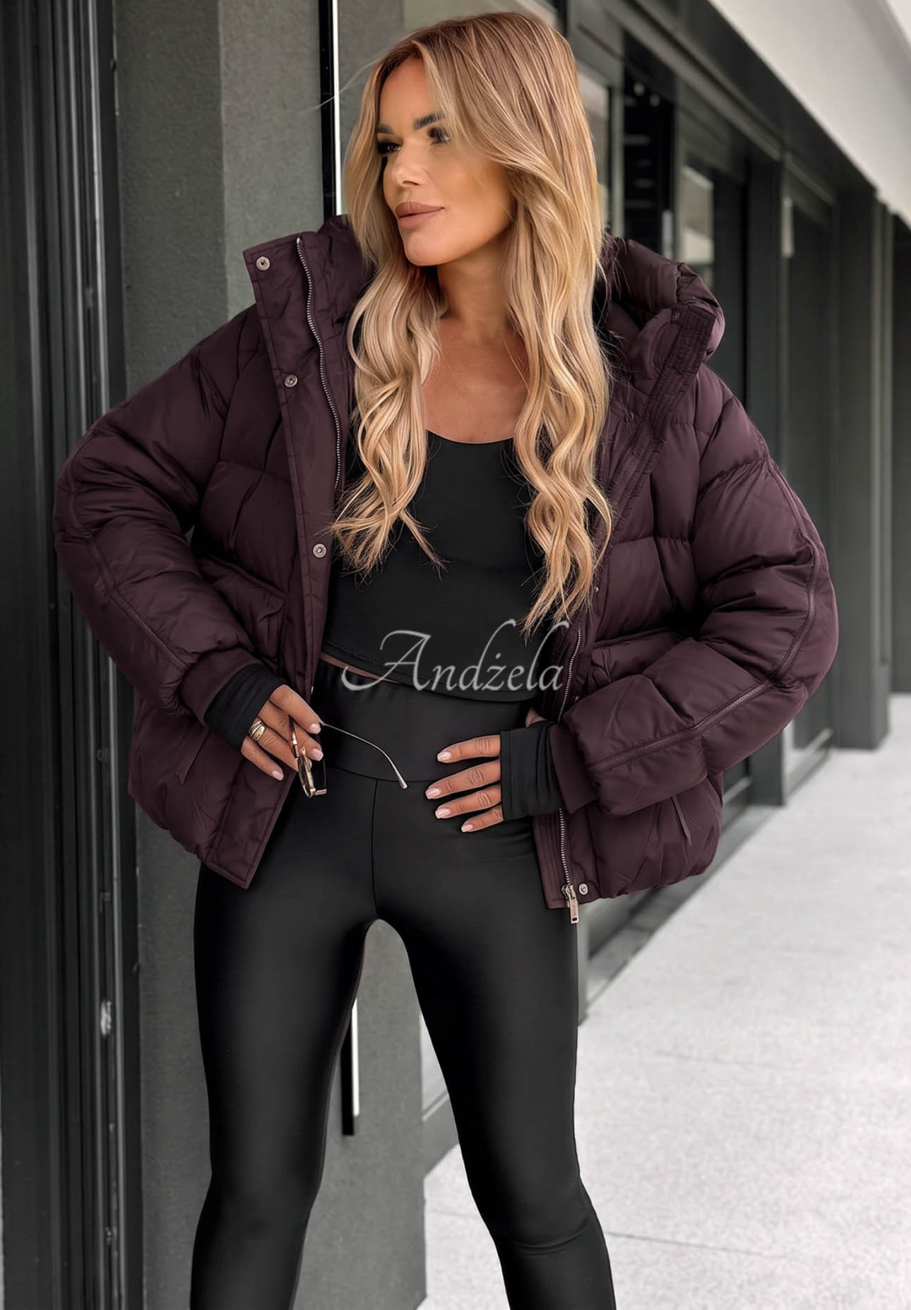 North Meadow Short Hooded Down Jacket in Plum