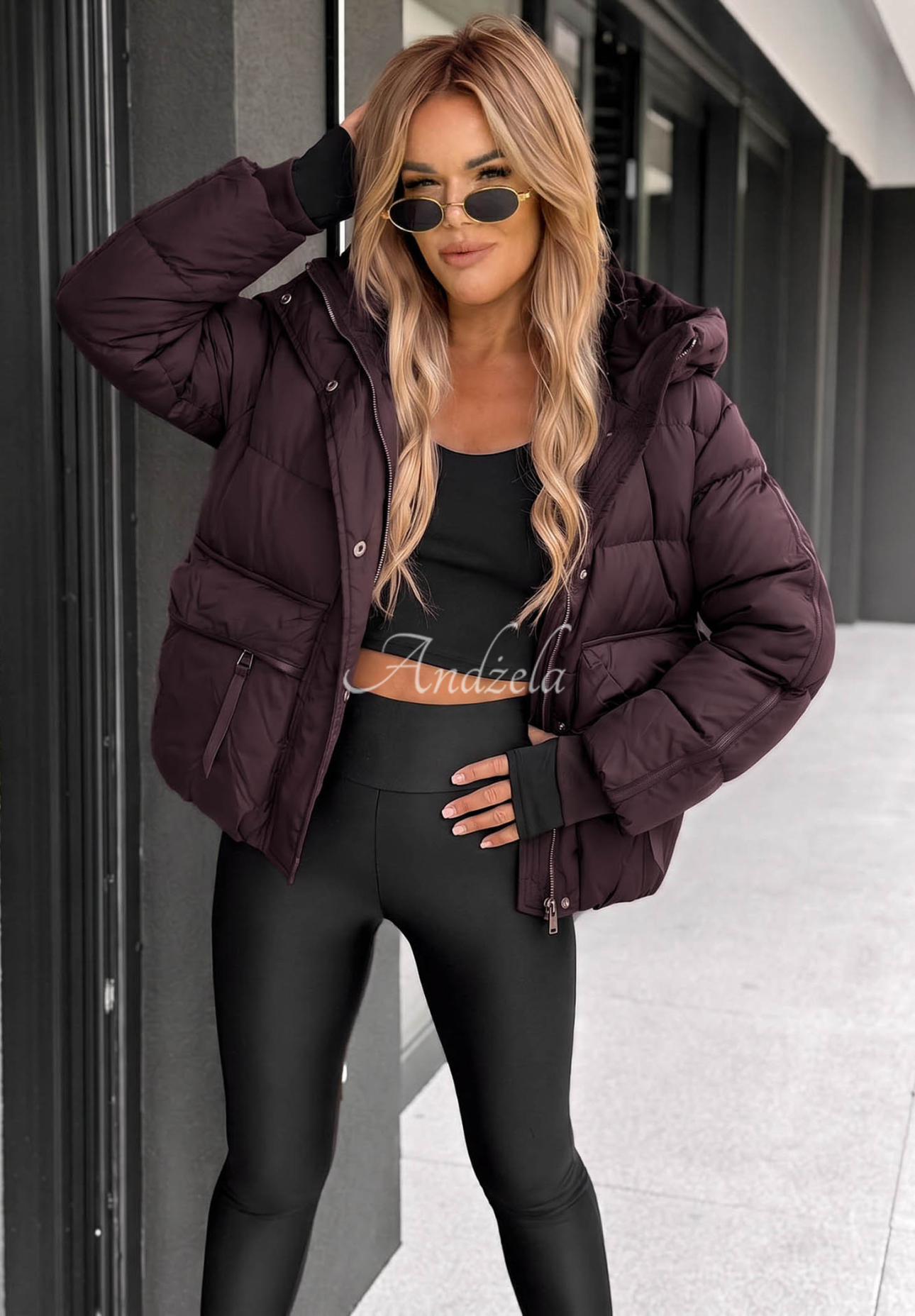 North Meadow Short Hooded Down Jacket in Plum