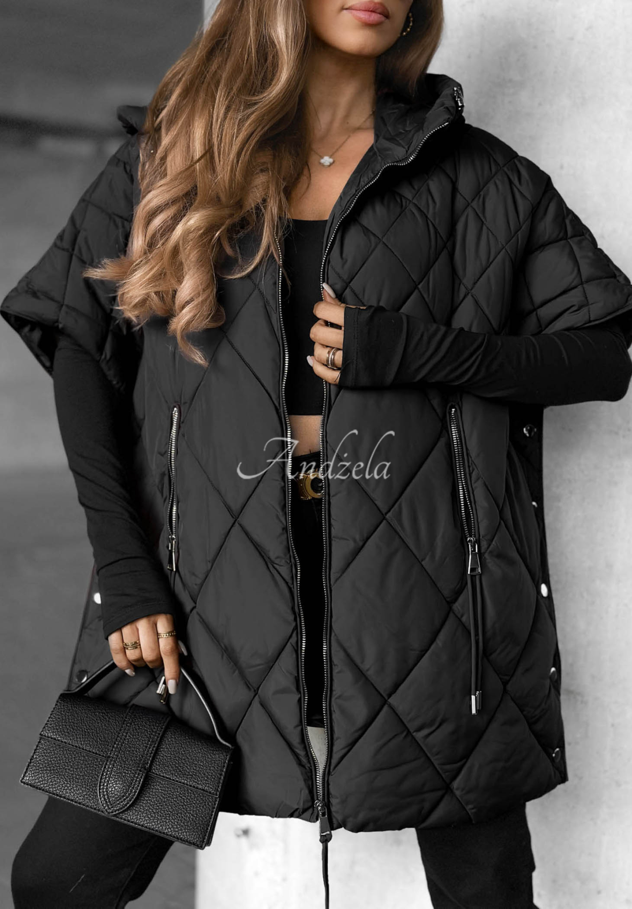 Daily Comfort Oversized Quilted Vest, Black