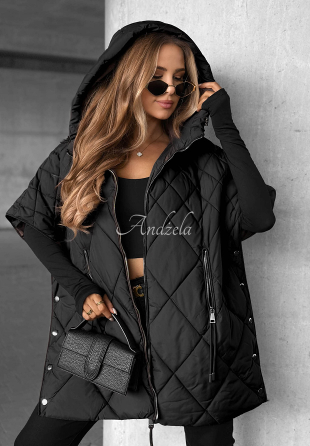 Pikowana kamizelka oversize Daily Comfort czarna