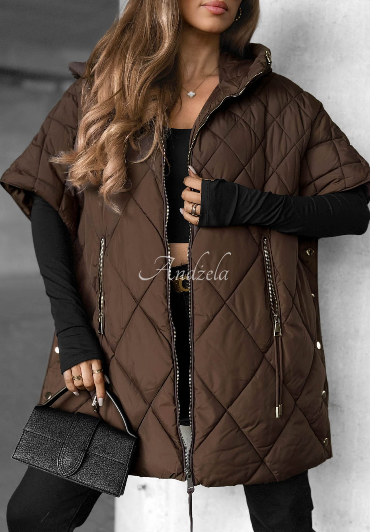 Pikowana kamizelka oversize Daily Comfort czekoladowa