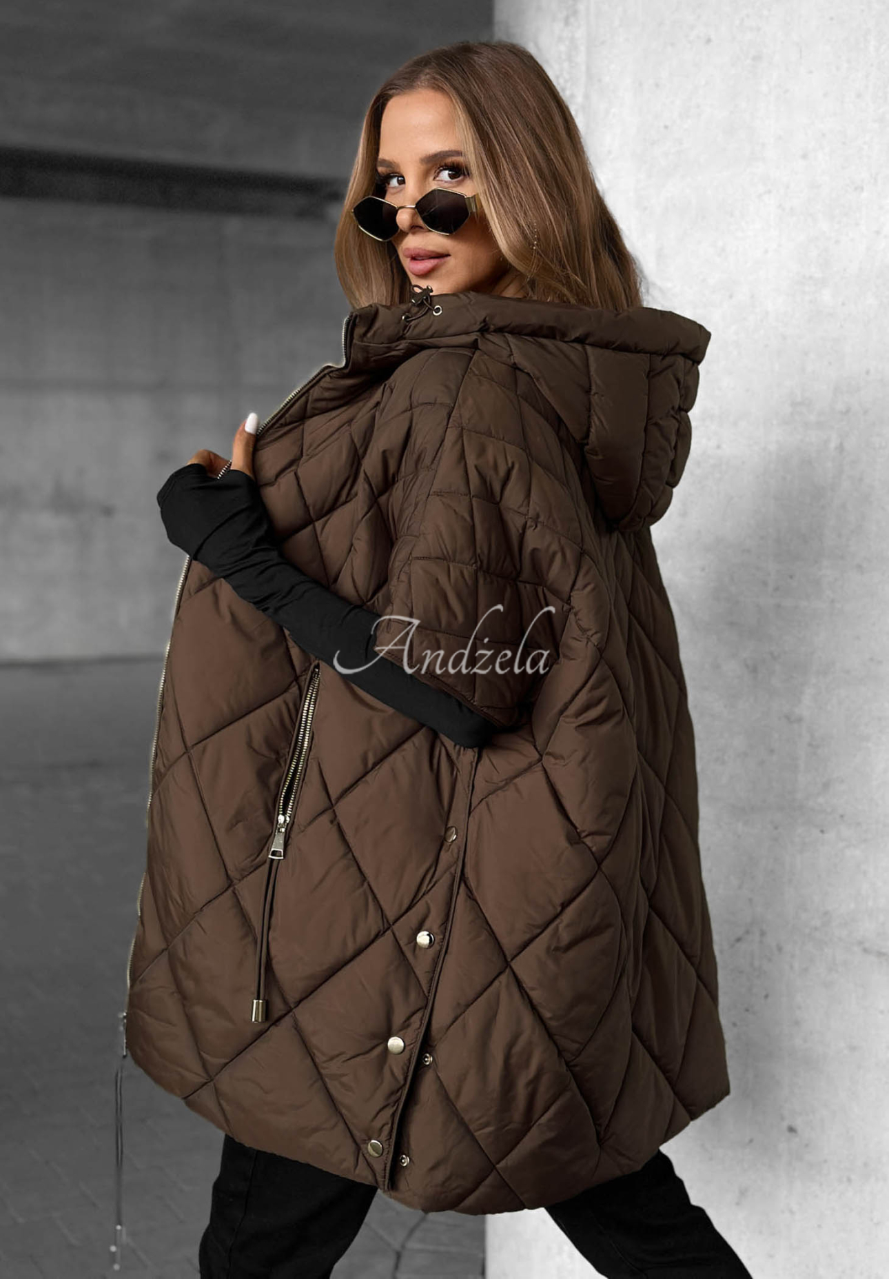 Pikowana kamizelka oversize Daily Comfort czekoladowa