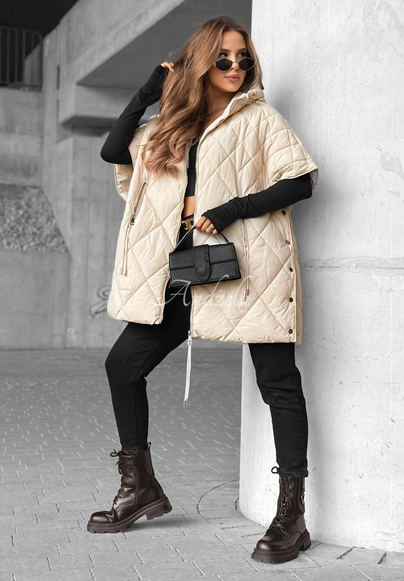 Pikowana kamizelka oversize Daily Comfort jasnobeżowa