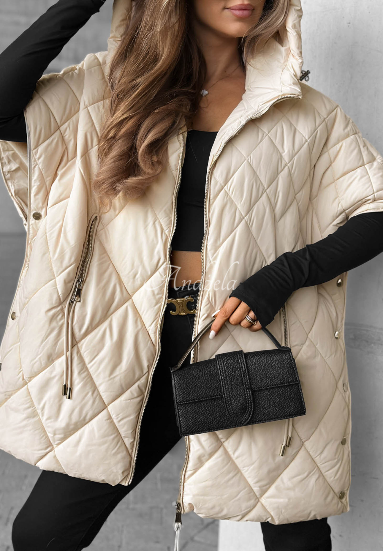 Pikowana kamizelka oversize Daily Comfort jasnobeżowa