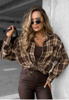 Długa koszula w kratę Fall Edit czekoladowa
