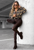 Długa koszula w kratę Fall Edit czekoladowa
