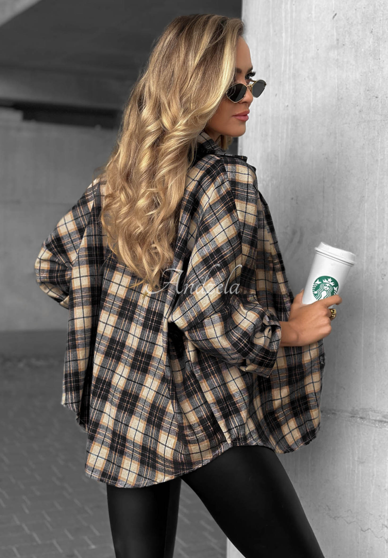 Koszula w kratę z bawełną i wiskozą Cozy Edit czarna