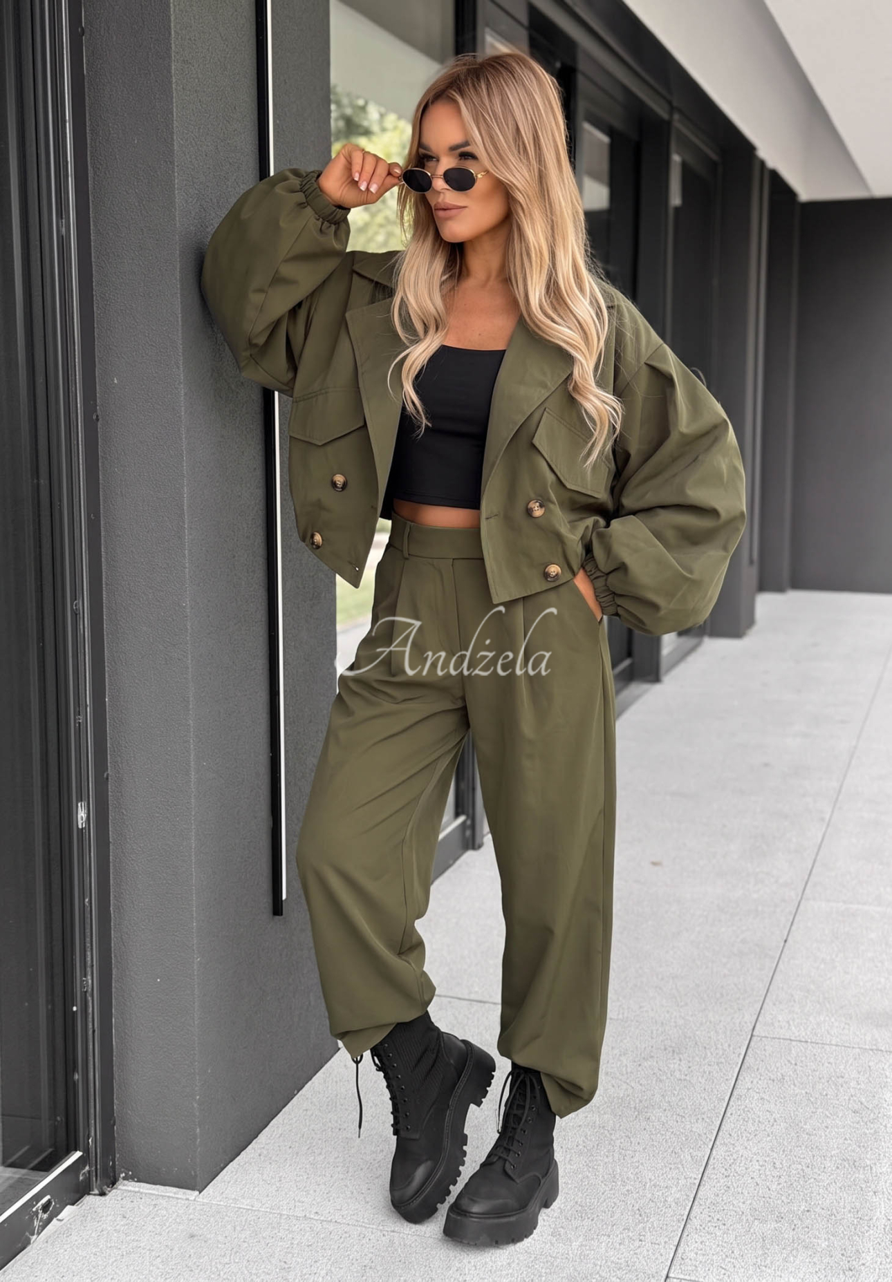 Materiałowe spodnie balloon Italian Winds khaki