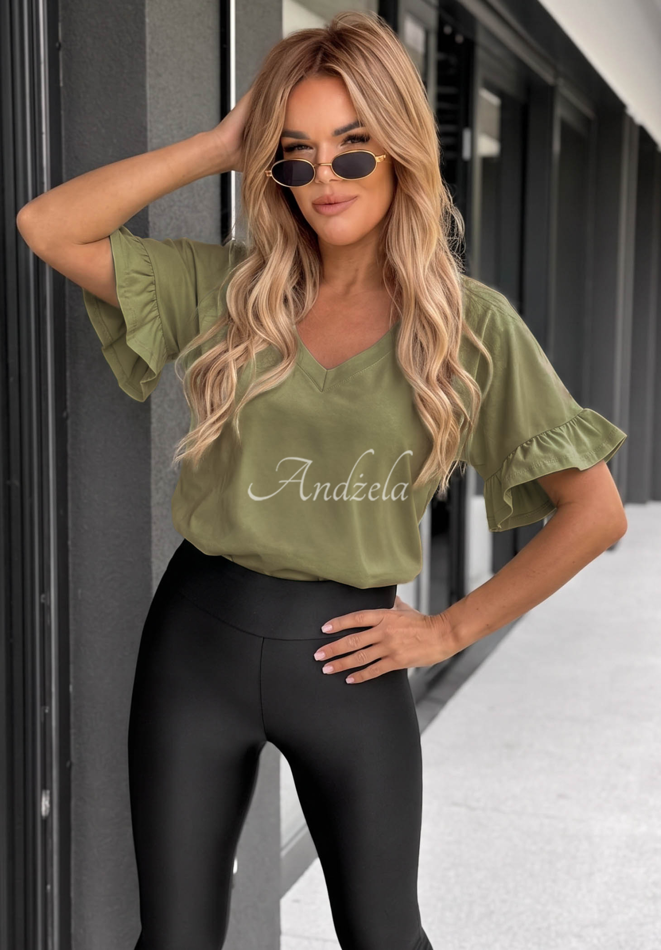 Ask For More Olive Cotton T-Shirt with Ruffles