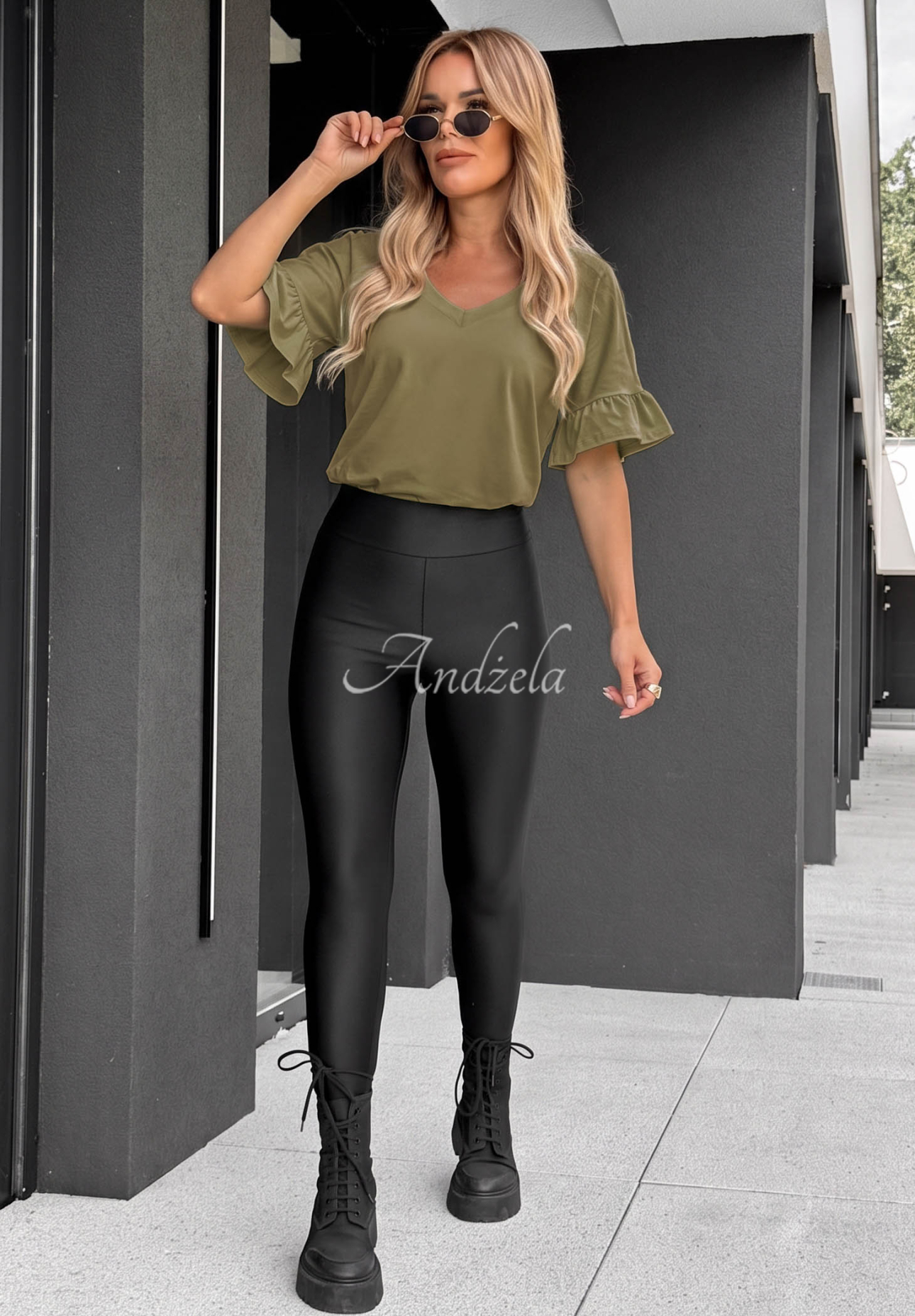 Ask For More Olive Cotton T-Shirt with Ruffles