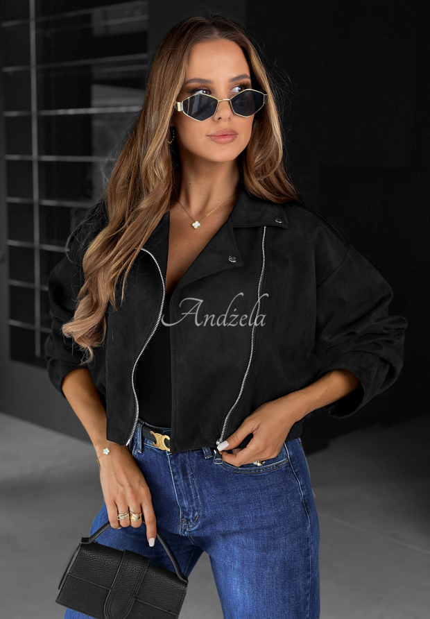 Maple Story Short Black Suede Biker Jacket