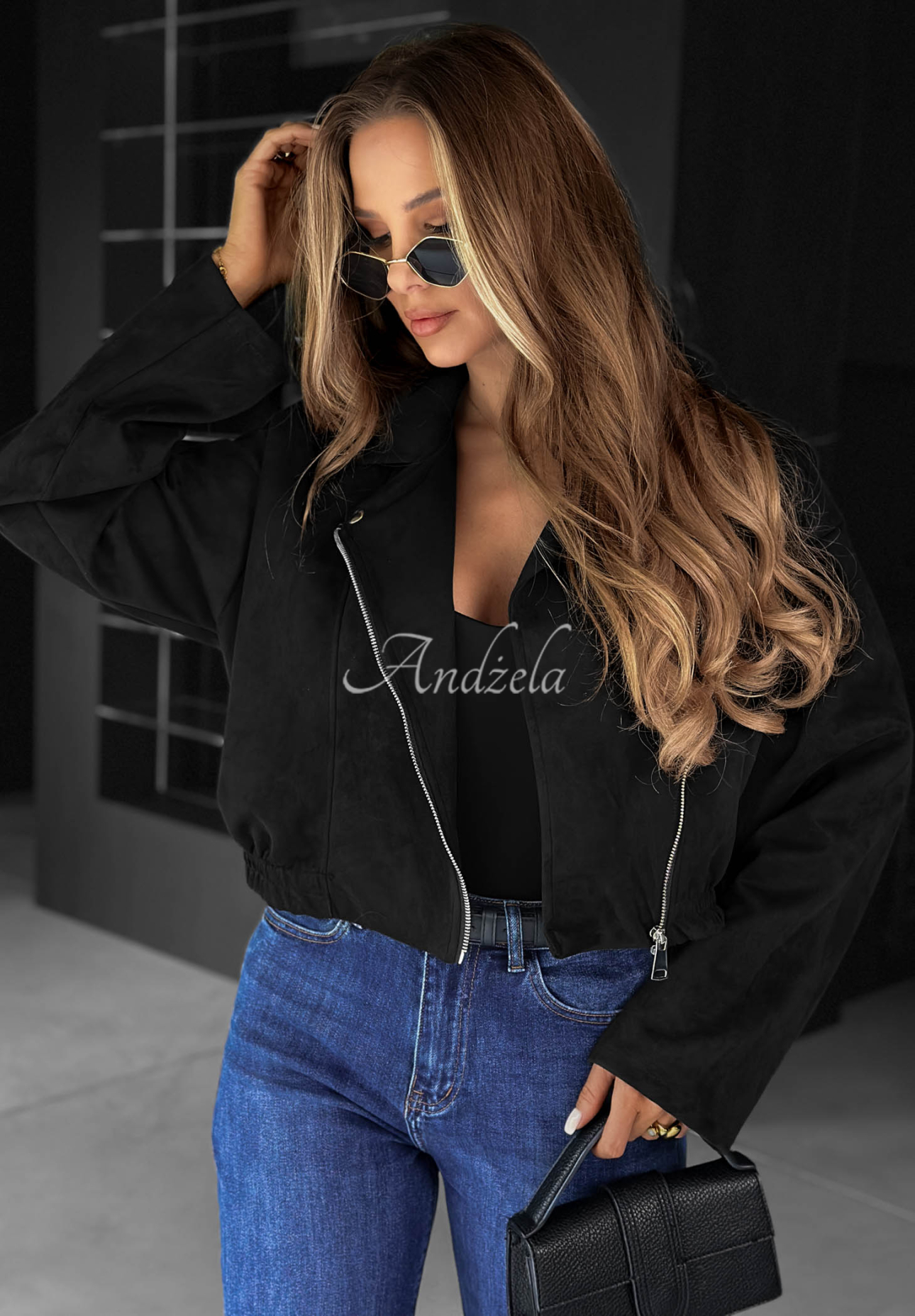 Maple Story Short Black Suede Biker Jacket