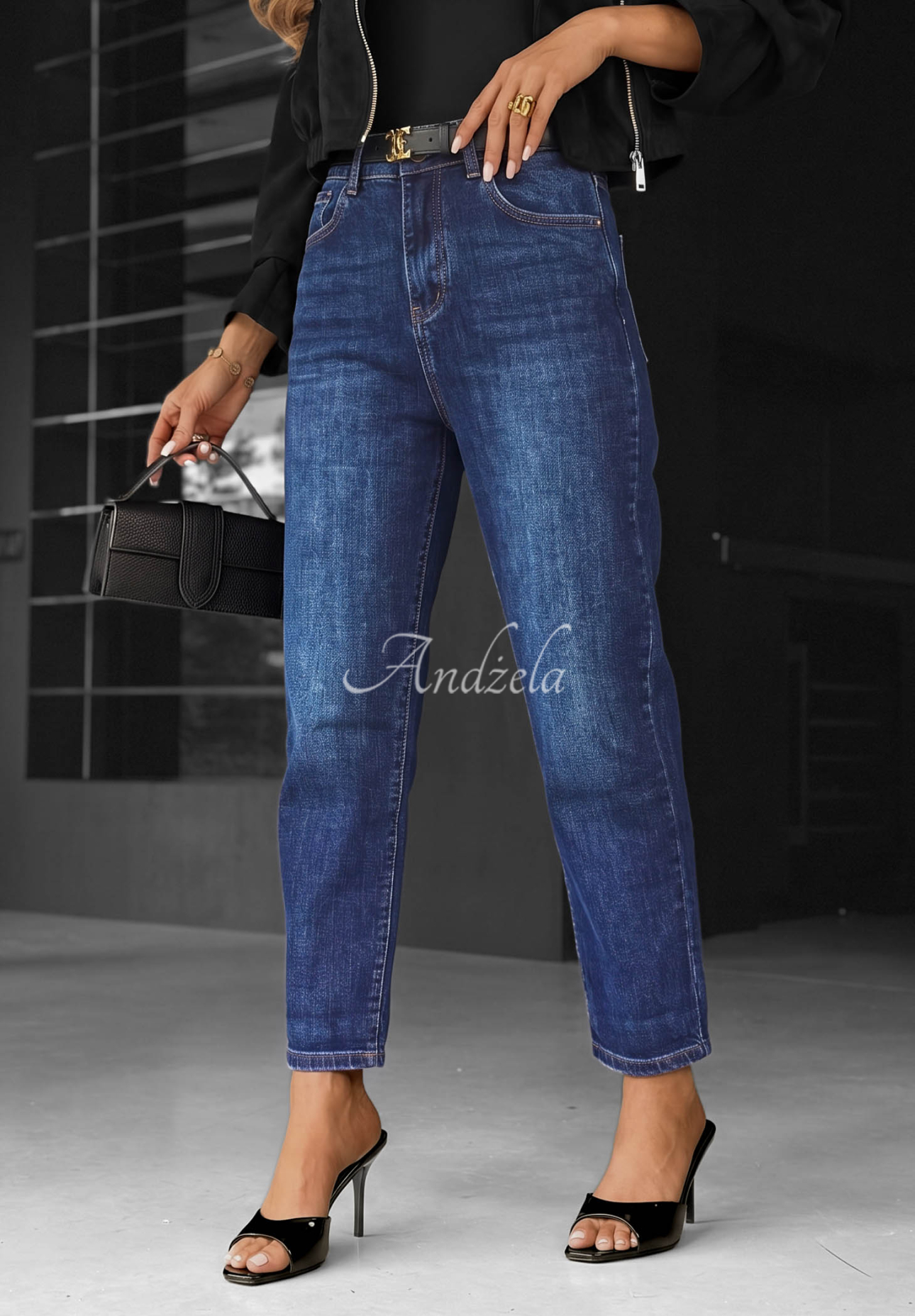 Spodnie jeansowe mom fit Just My Type granatowe