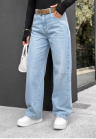 Spodnie jeansowe wide leg z paskiem Day Trip jasnoniebieskie