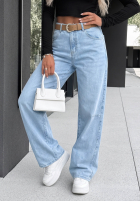 Spodnie jeansowe wide leg z paskiem Day Trip jasnoniebieskie