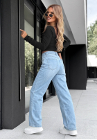 Spodnie jeansowe wide leg z paskiem Day Trip jasnoniebieskie