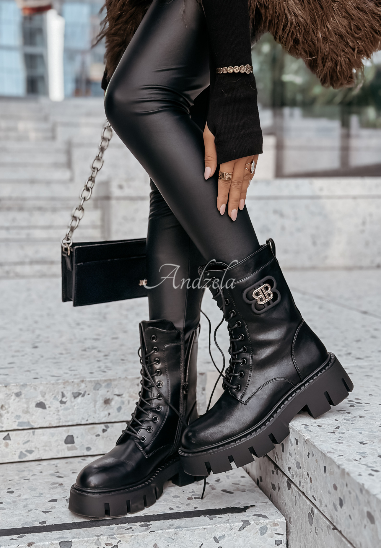 The Season Black Leather Lace-Up Work Boots