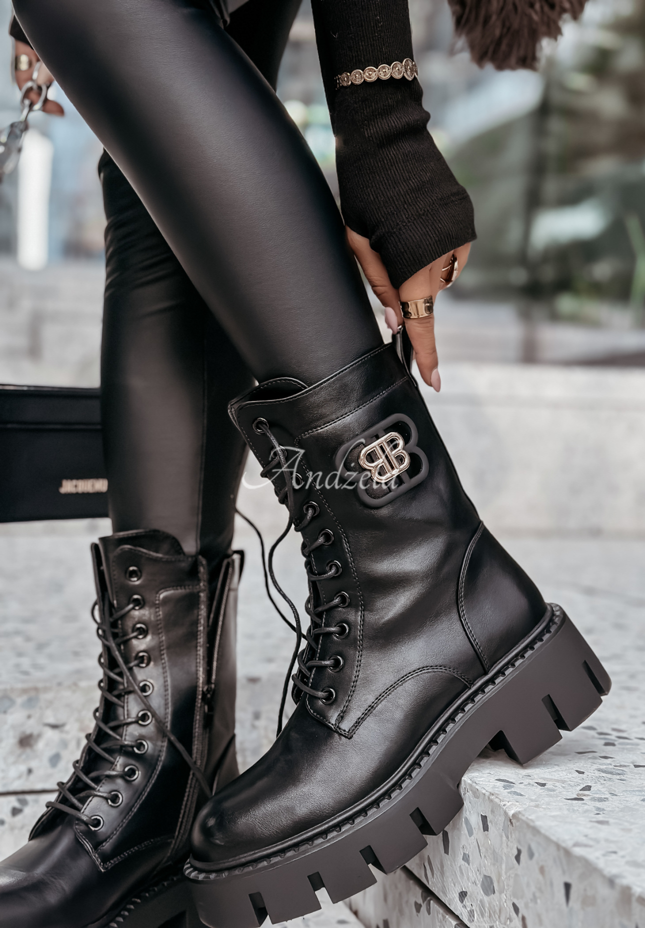 The Season Black Leather Lace-Up Work Boots