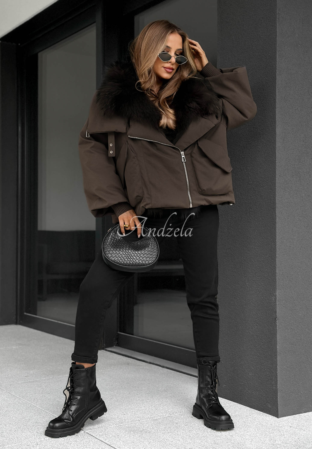 Nordic Mist Down Jacket with Fur Trim, Chocolate Brown