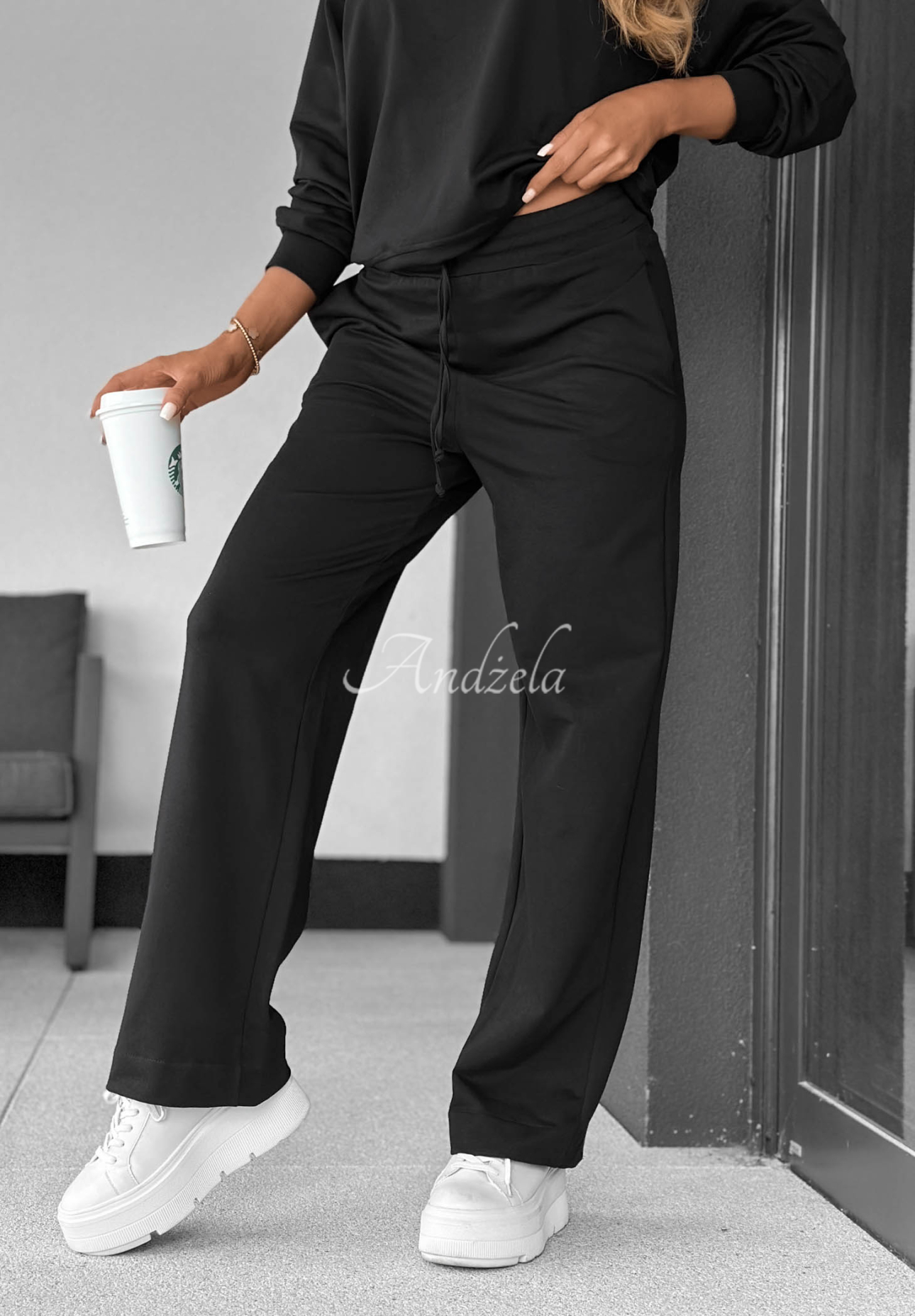 Never Late Black Wide-Leg Cotton Sweatpants
