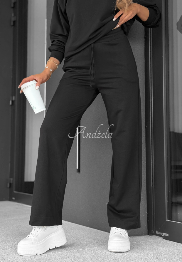 Never Late Black Wide-Leg Cotton Sweatpants