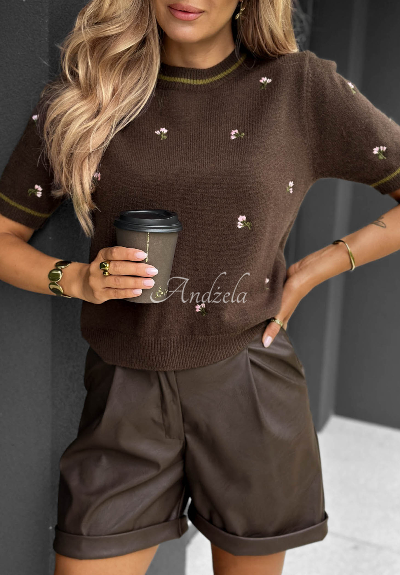 Soft viscose sweater with embroidered flowers, "Fall For Flora," chocolate brown